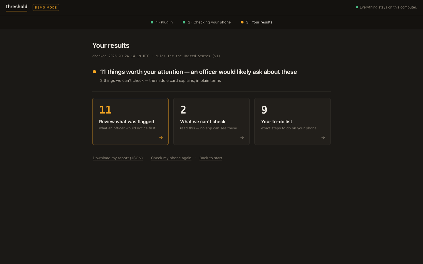 Landside results screen